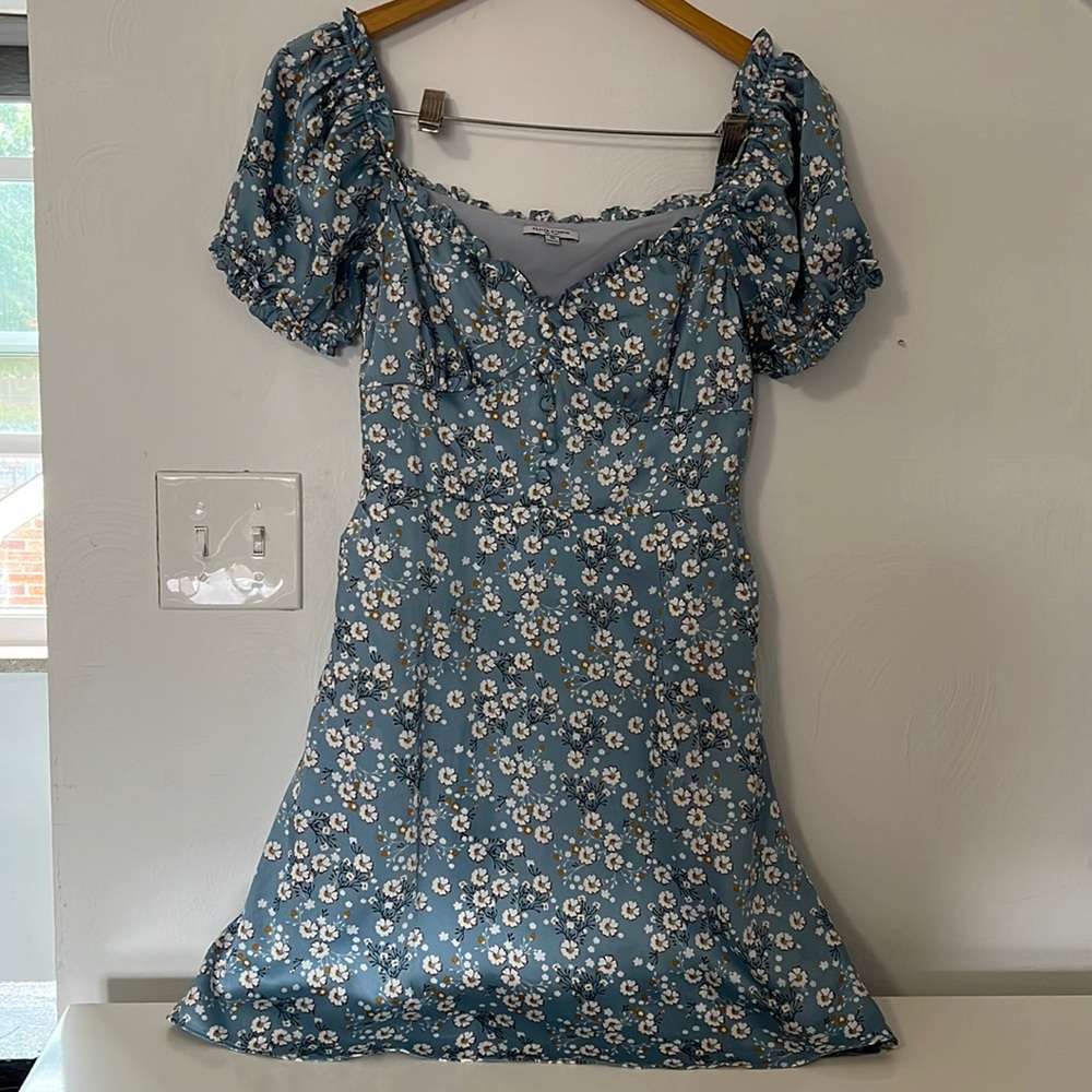 Blue floral knee length petite studio extra small summer sundress